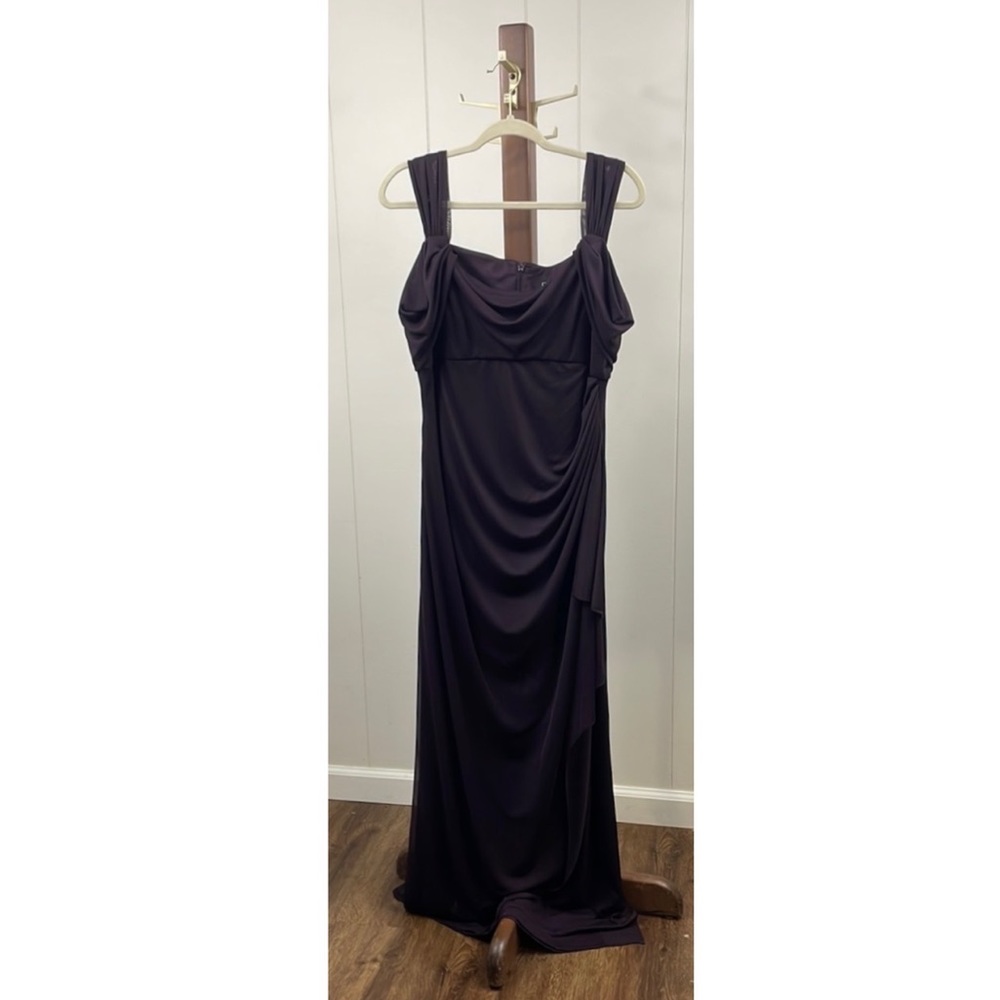Alex Evenings Cold Shoulder Ruffle Gown Plum